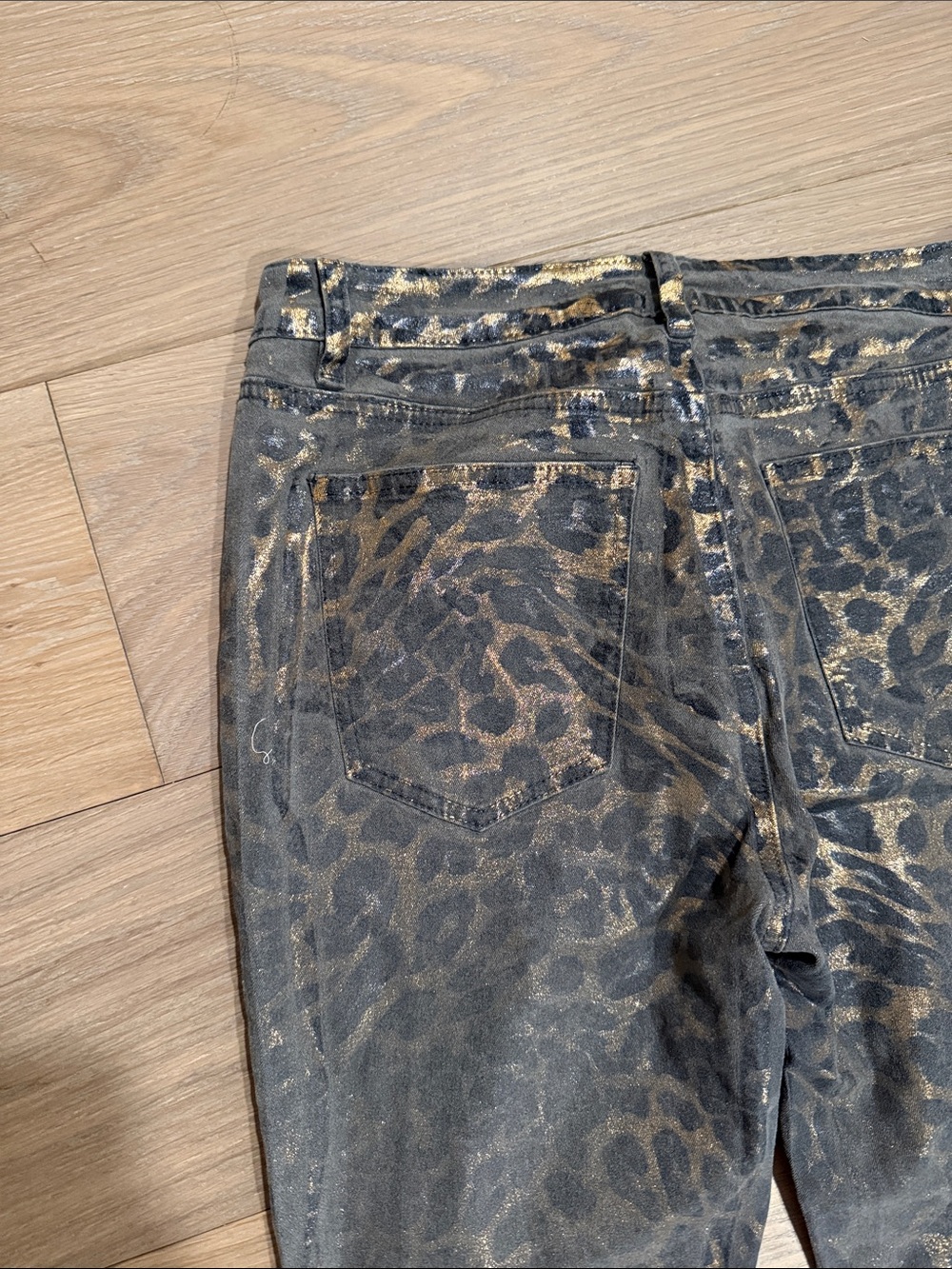 Women's Metallic Leopard Print Bootcut Jeans - Black and Gold - Picture 4 of 4